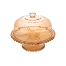 Boleira Prato para Bolo Petisqueira Pearl de Cristal com Pé e Tampa Âmbar 31cm x 25cm
