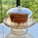 Boleira Prato para Bolo Petisqueira Pearl de Cristal com Pé e Tampa Âmbar 31cm x 25cm