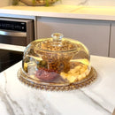 Boleira Prato para Bolo Petisqueira Pearl de Cristal com Pé e Tampa Âmbar 31cm x 25cm