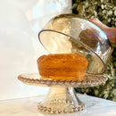 Boleira Prato para Bolo Petisqueira Pearl de Cristal com Pé e Tampa Âmbar 31cm x 25cm