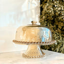 Boleira Prato para Bolo Petisqueira Pearl de Cristal com Pé e Tampa Âmbar 31cm x 25cm