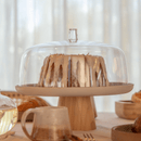 Prato para Bolo Boleira Lume Bege em Bambu com Tampa 27,5cm