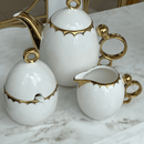 Conjunto Para Café Bule Açucareiro Leiteira Porcelana Dourado - 3 Peças