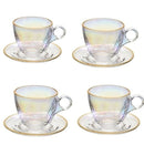 Jogo 4 Xicaras de Chá com 4 Pires Menfis Furta Cor e Dourado