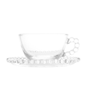Jogo de 4 Xícaras de Chá Cristal de Chumbo com Pires Pearl Bolinha - 180ml