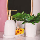 Kit para Banheiro Cerâmica Londres Branco e Dourado 3 Peças