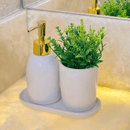 Kit para Banheiro Cerâmica Londres Branco e Dourado 3 Peças