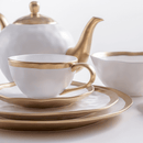 Prato Raso de Porcelana Dubai Branco e Dourado 25cm