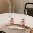 Taça Copo para Champanhe Vidro com Base Esfera Transparente e Pink 250ml